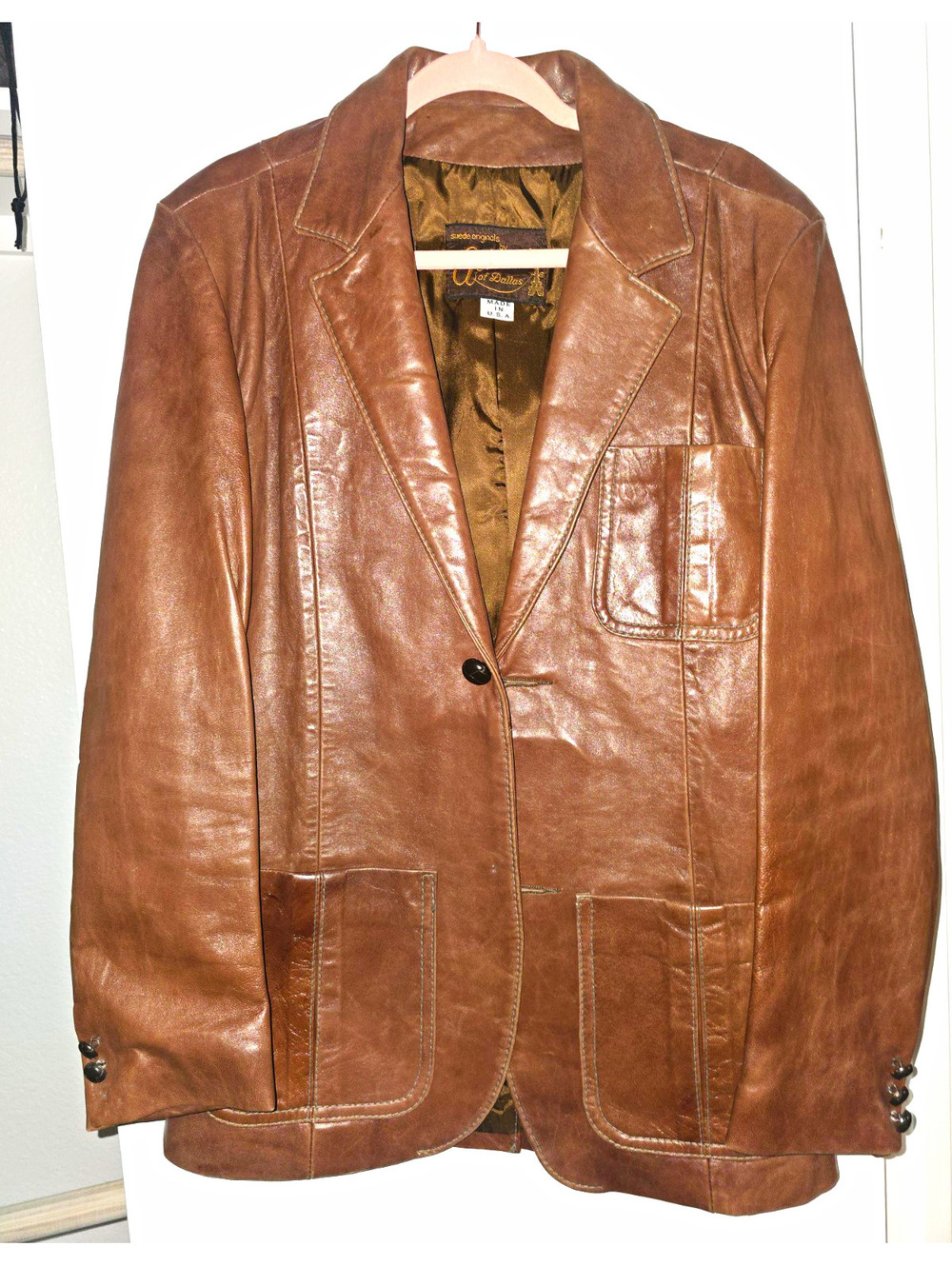 Vintage Altman of Dallas Brown Genuine Leather Blazer Jacket Size 40 Made USA